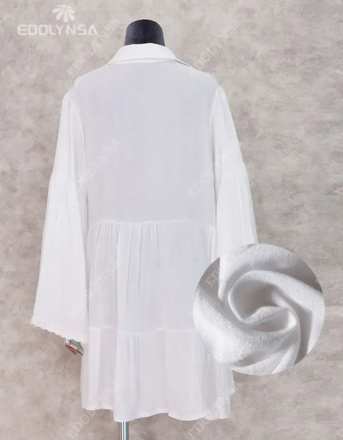 Load image into Gallery viewer, Women Swimsuit Cover Ups Mandarin Sleeve Kaftan Beach Tunic Dress Robe De Plage Solid White Pareo Beach Cover-Ups #Q429
