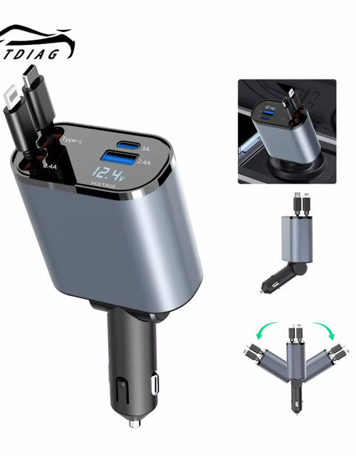 Load image into Gallery viewer, 2024 New Retractable Car Charger 120W Fast Charger 4-In-1 Fast Charging Car Phone Charger 2 USB Ports Car Charger Adapter
