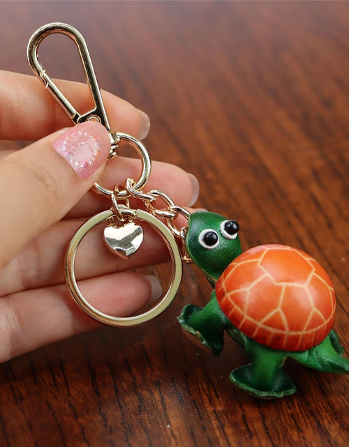 Load image into Gallery viewer, Cowhide Handmade Small Tortoise Keychain Male Cute Small Gift Girl Backpack Pendant

