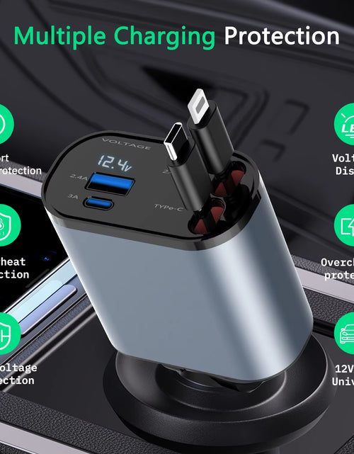 Load image into Gallery viewer, 2024 New Retractable Car Charger 120W Fast Charger 4-In-1 Fast Charging Car Phone Charger 2 USB Ports Car Charger Adapter
