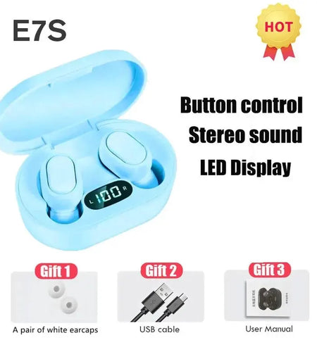 E7S TWS Wireless Headphones Bluetooth Earphone Control Sport Headset Waterproof Microphone Music Earphone Work on All Smartphone